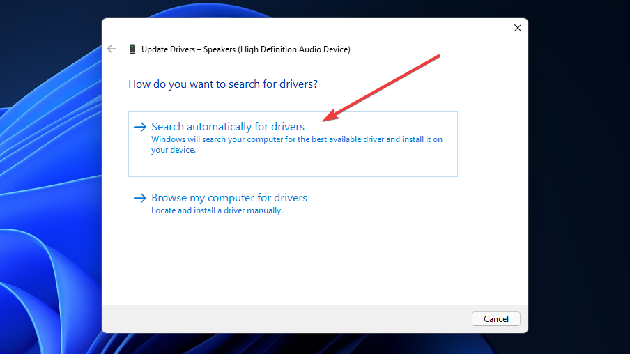 Przycisk Wyszukaj sterowniki automatycznie w systemie Windows 11 brak dźwięku