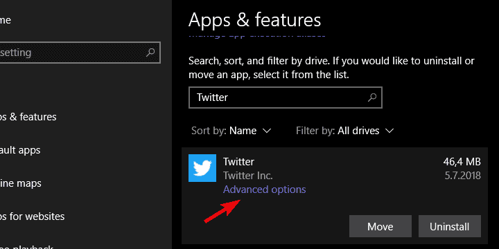 windows 10 twitter-app wil niet openen