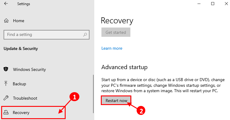 Windows 10'da Windows Kurtarma Ortamı nasıl etkinleştirilir