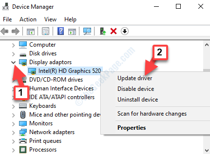 Device Manager Display Adapters Κάντε δεξί κλικ στο Update Driver