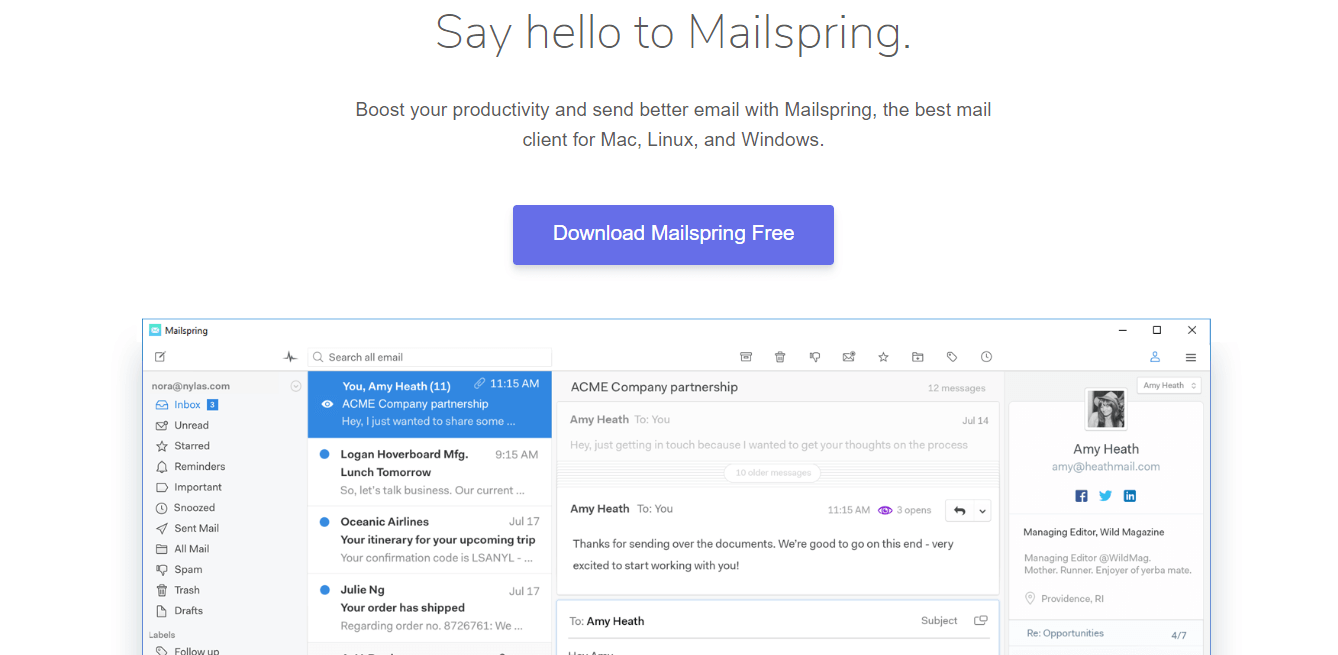 Mailspring - легкий поштовий клієнт / поштовий клієнт для Інтернету BT