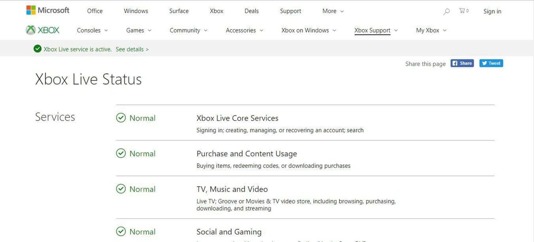 Xbox Live'i võrguteenus puudub