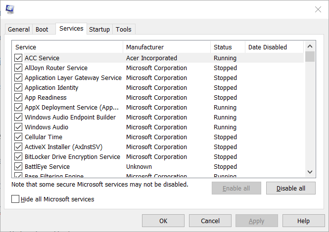 Registerkarte "Dienste" musicbee öffnet Windows 10 nicht