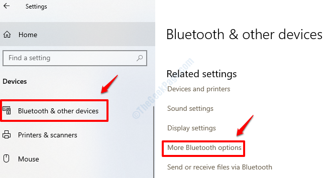 การตั้งค่า ตัวเลือก Bluetooth เพิ่มเติม